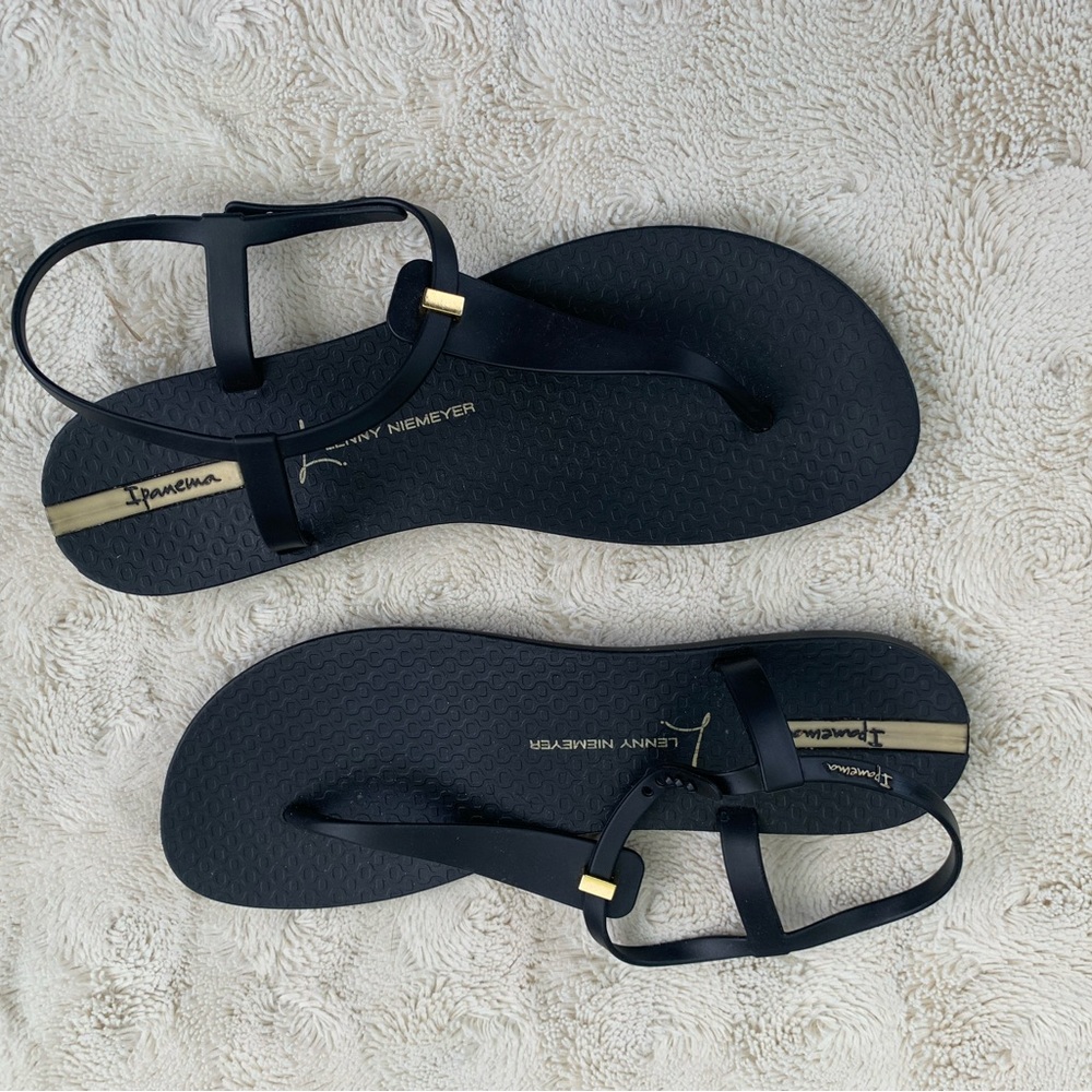 Black Sandals with Gold Accents
